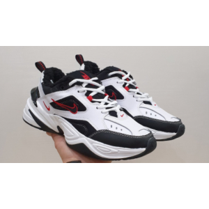 Зимние Nike M2K Tekno на меху черно-белые (003)