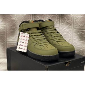 Зимние Nike Air Force 1 Mid на меху хаки(043)