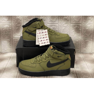 Зимние Nike Air Force 1 Mid на меху хаки(043)