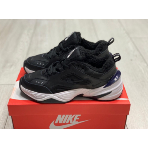 Зимние Nike M2k Tekno White на меху (Черно-белые)