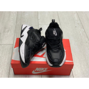 Зимние Nike M2k Tekno White на меху (Черно-белые)