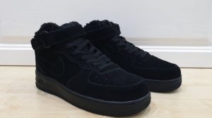 Зимние Nike Air Force 1 Mid черные на меху(004)
