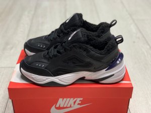 Зимние Nike M2k Tekno White на меху (Черно-белые)