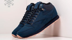 Высокие зимние кроссовки Reebok Classic Leather Mid Ripple (Темно-синие)